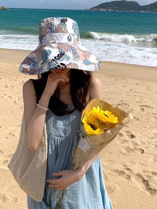 Women Wide Brim Summer Sun Hat Wired Edge Beach Bucket Fishing Hats Beige main image 4